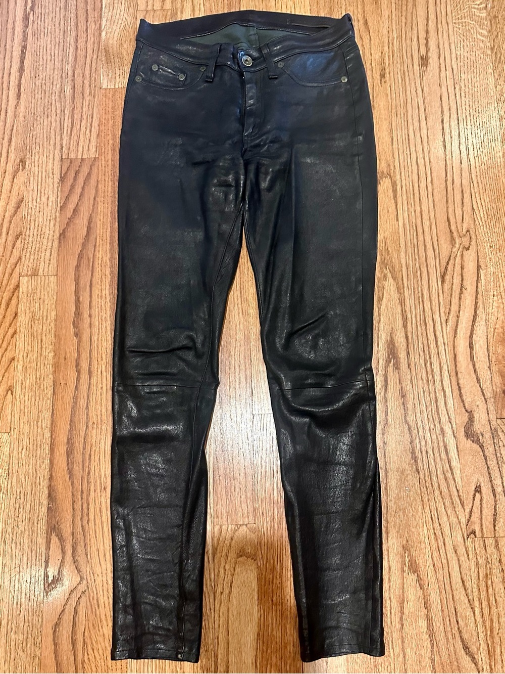 Black Lambskin Leather Skinny Jeans - Women's